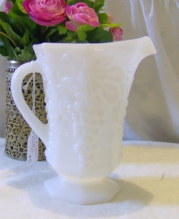 Vintage Milk Glass Pitcher Etsy