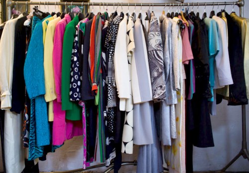 rack of designer vintage clothes