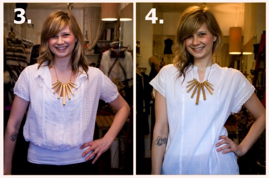 diy geometric necklace with vintage patterned dress