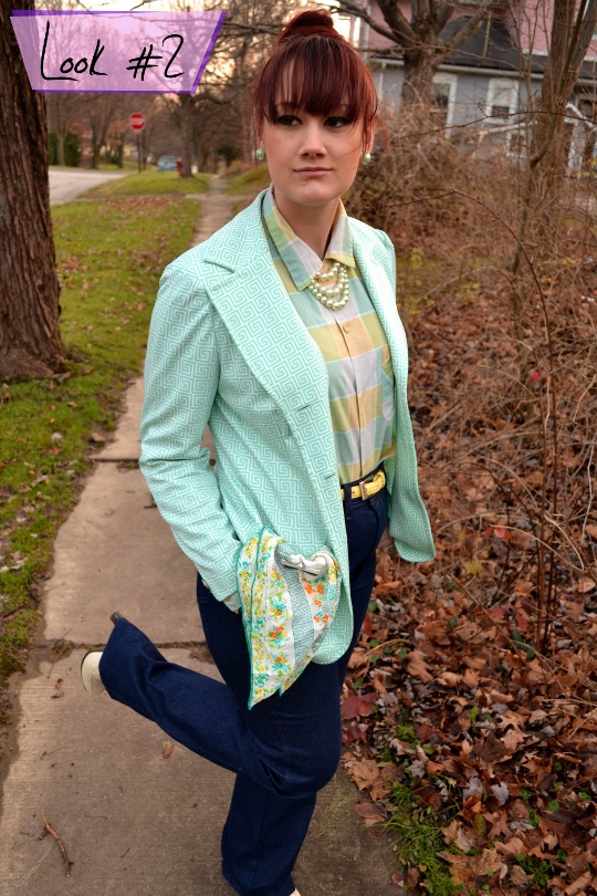 80s Vintage Greek Key Blazer Look 2 80s vintage greek key blazer styled one way on a sidewalk
