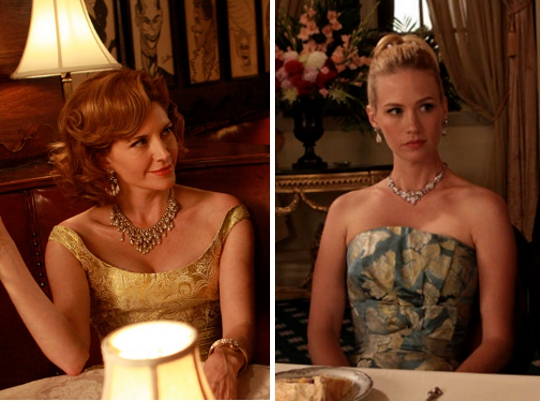 split screen of jewelry worn on mad men