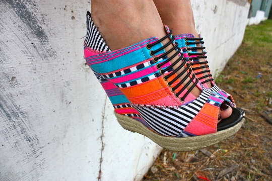 peep toe multi colored wedges