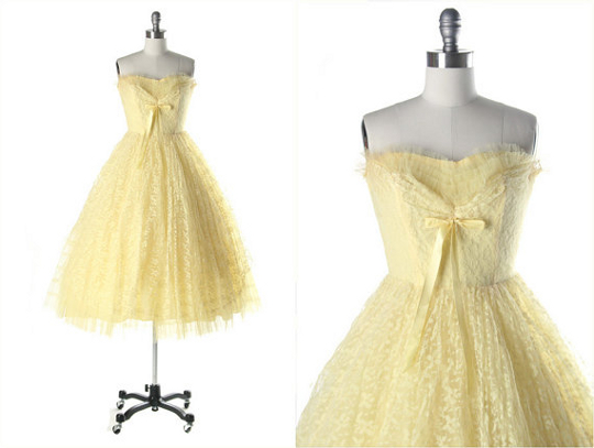 1950s Yellow Lace Prom Dress '50s yellow lace prom dress