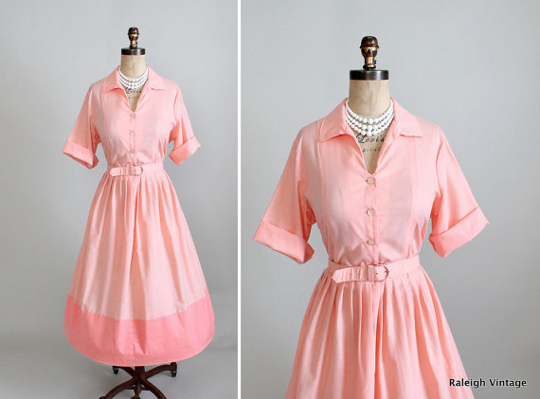 1950s Shirtwaist Dress a pink 1950s shirtwaist dress from raleigh vintage