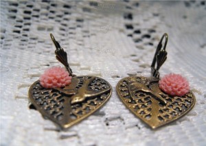 Antique Heart Swallow Earrings Etsy