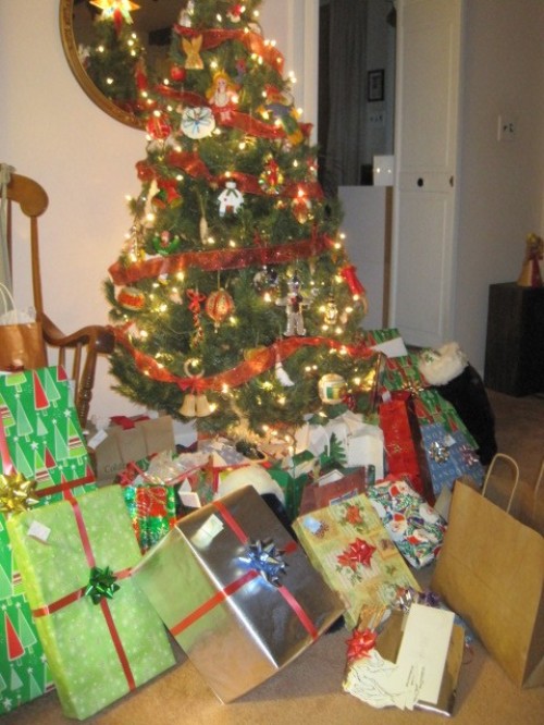 christmas presents by tree