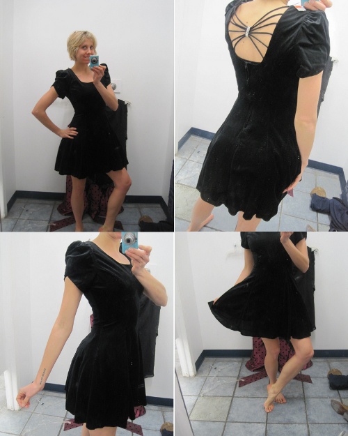 thrift store fashion little black vintage dress