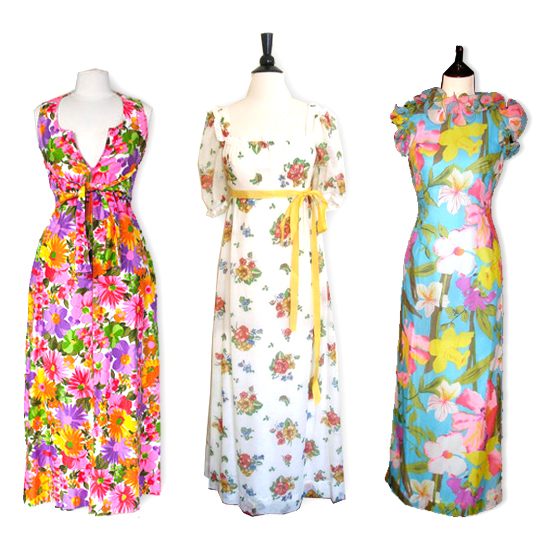 3 different vintage floral maxi dresses