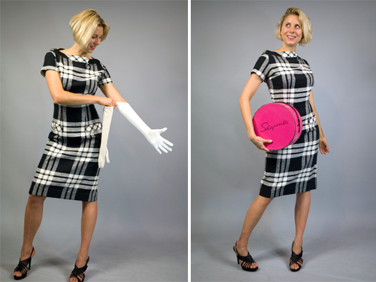 50s black and white plaid dress