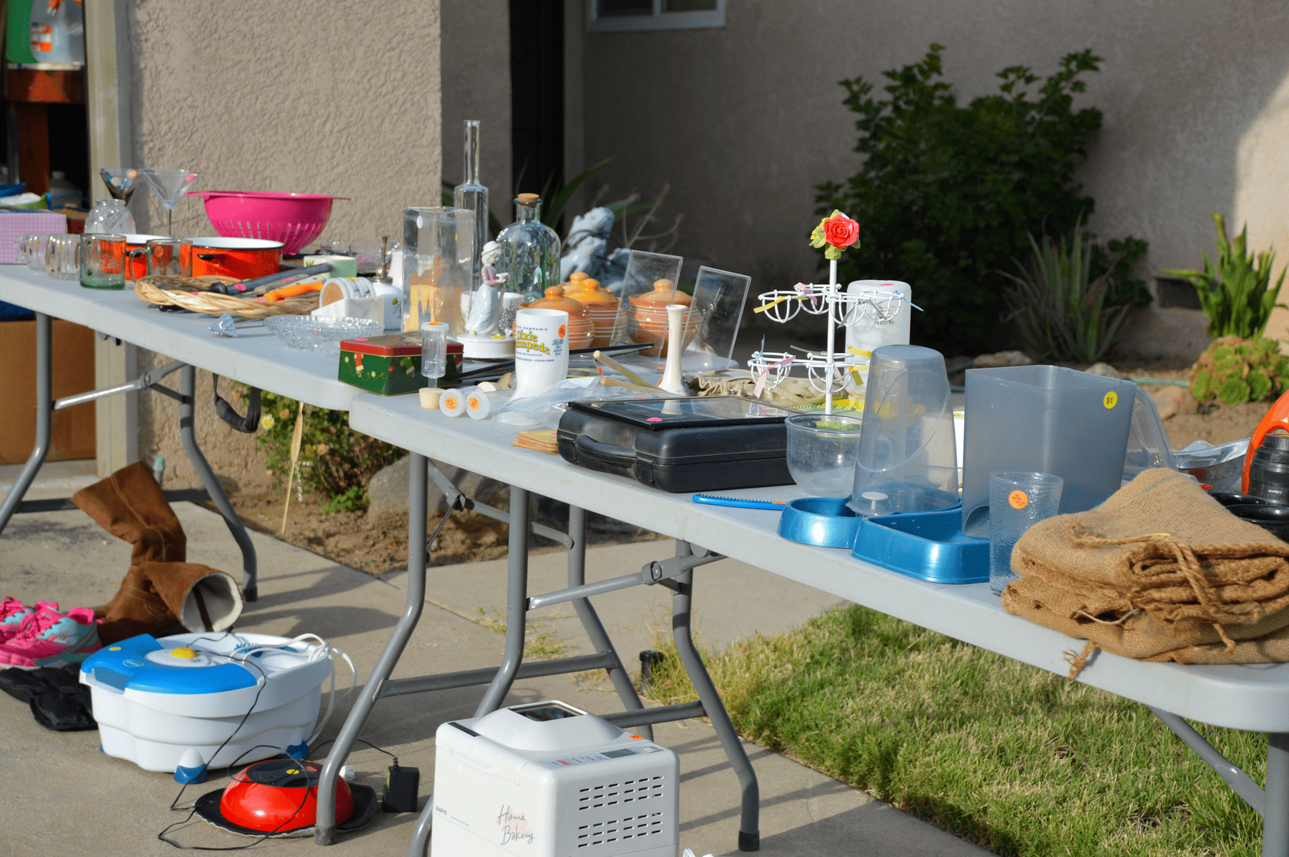 A front-yard garage sale.