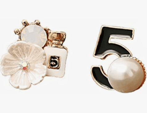 Vintage Number 5 Earrings Camellia Studs Asymmetrical Pearl Earrings