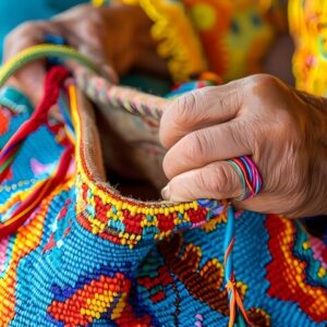 Traditional Wayuu bag crafting in Colombia