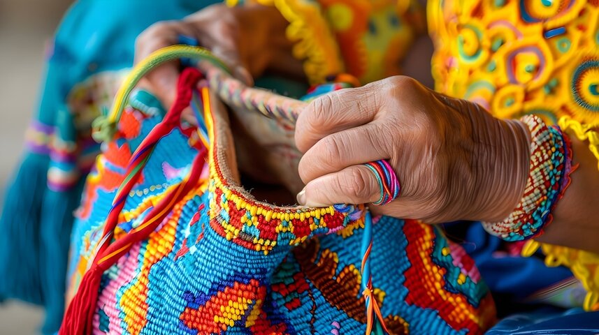 Traditional Wayuu bag crafting in Colombia